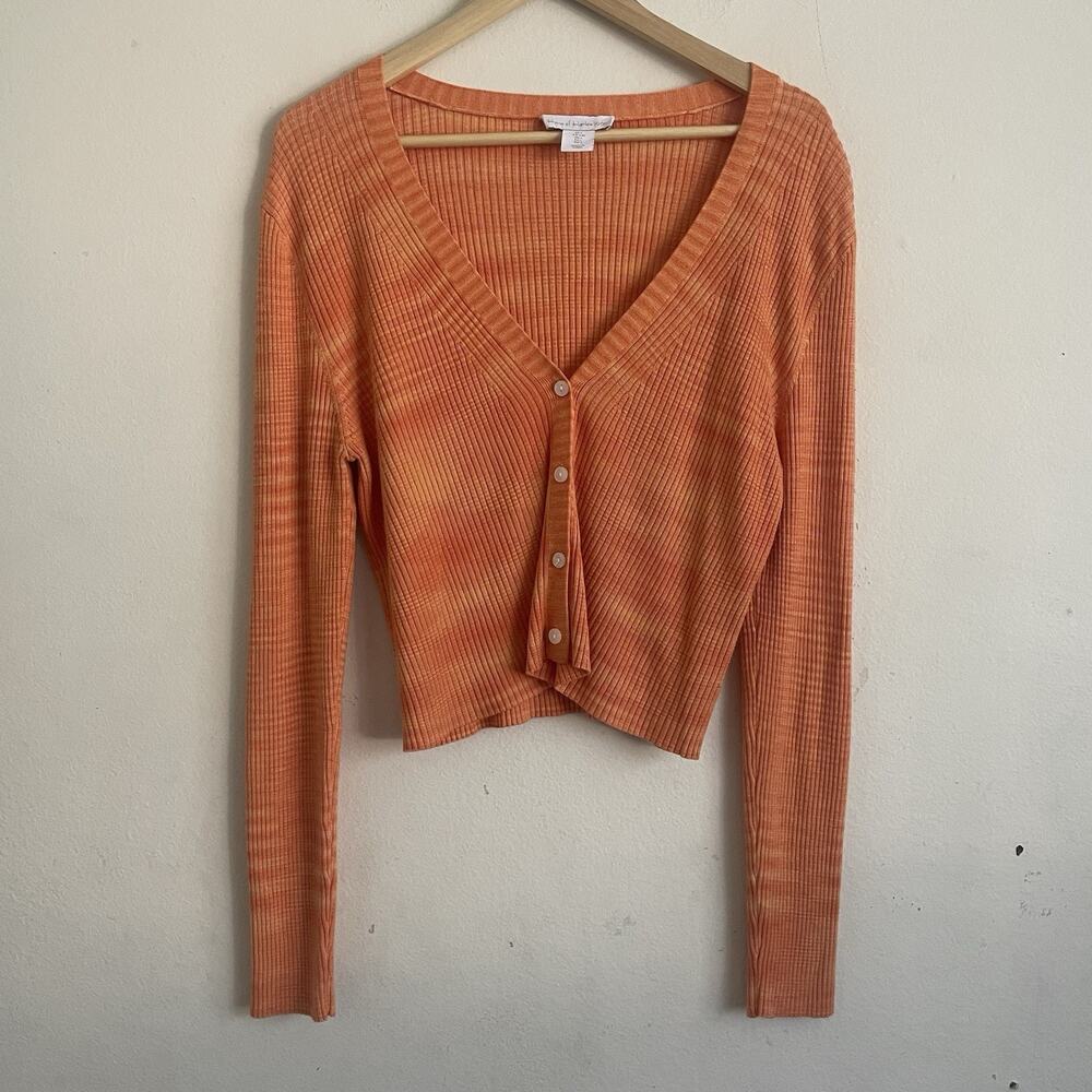 Y2K House of Harlow 1960 Retro Orange Ribbed Crop Cardigan Sweater L